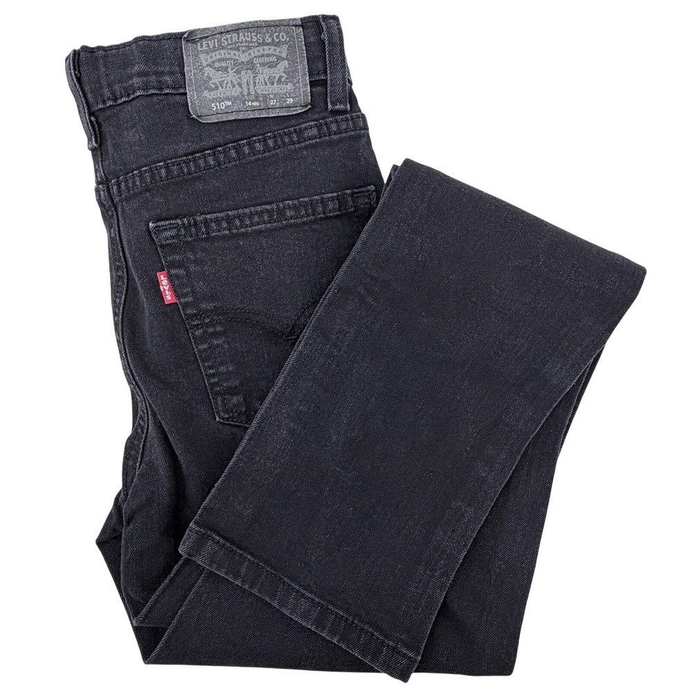 Levi's 510 Skinny Jeans Kids Size 14 Black Performance Stretch Denim Adj Waist